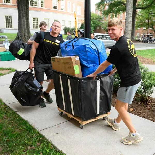 Wake Forest students and staff help new students move into their residence halls on Move-In Day.