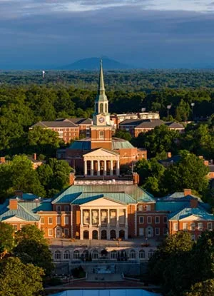 A birds-eye view of Wait Chapel and Reynolda Hall