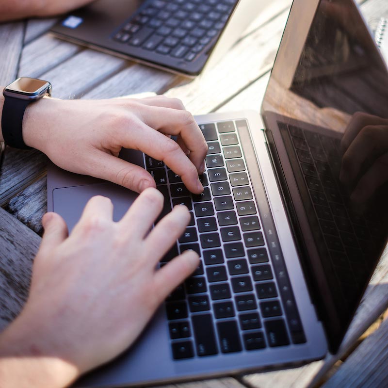 Student using a laptop